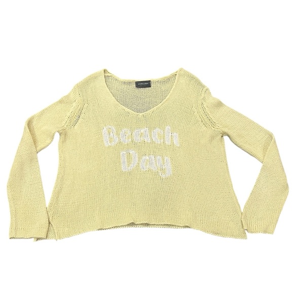 Wooden Ships yellow v neck beach day cotton blend sweater S/M - Picture 3 of 6